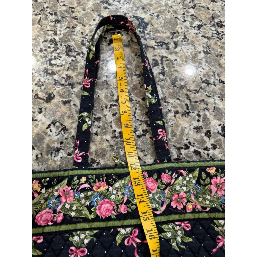 Vera Bradley Mayfair Floral Quilted Cotton Tote Bag Black Pink Green Made in USA